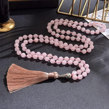 108 Mala Prayer Beads Necklace Natural Stones Meditation Yoga Jewery 108 Hand Knotted Japa Mala Beaded Long Tassel Necklace with Tree of Life Pendant for Men and Women
