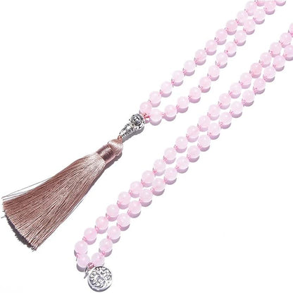 108 Mala Prayer Beads Necklace Natural Stones Meditation Yoga Jewery 108 Hand Knotted Japa Mala Beaded Long Tassel Necklace with Tree of Life Pendant for Men and Women