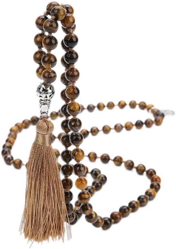 108 Mala Prayer Beads Necklace Natural Stones Meditation Yoga Jewery 108 Hand Knotted Japa Mala Beaded Long Tassel Necklace with Tree of Life Pendant for Men and Women