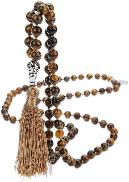 108 Mala Prayer Beads Necklace Natural Stones Meditation Yoga Jewery 108 Hand Knotted Japa Mala Beaded Long Tassel Necklace with Tree of Life Pendant for Men and Women