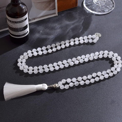 108 Mala Prayer Beads Necklace Natural Stones Meditation Yoga Jewery 108 Hand Knotted Japa Mala Beaded Long Tassel Necklace with Tree of Life Pendant for Men and Women