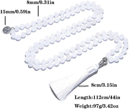 108 Mala Prayer Beads Necklace Natural Stones Meditation Yoga Jewery 108 Hand Knotted Japa Mala Beaded Long Tassel Necklace with Tree of Life Pendant for Men and Women