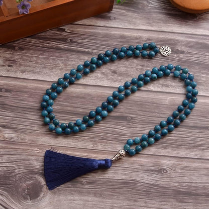 108 Mala Prayer Beads Necklace Natural Stones Meditation Yoga Jewery 108 Hand Knotted Japa Mala Beaded Long Tassel Necklace with Tree of Life Pendant for Men and Women