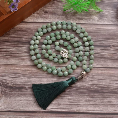 108 Mala Prayer Beads Necklace Natural Stones Meditation Yoga Jewery 108 Hand Knotted Japa Mala Beaded Long Tassel Necklace with Tree of Life Pendant for Men and Women