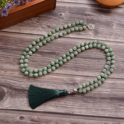 108 Mala Prayer Beads Necklace Natural Stones Meditation Yoga Jewery 108 Hand Knotted Japa Mala Beaded Long Tassel Necklace with Tree of Life Pendant for Men and Women