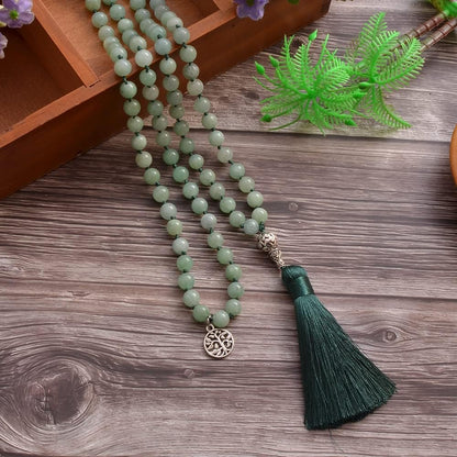 108 Mala Prayer Beads Necklace Natural Stones Meditation Yoga Jewery 108 Hand Knotted Japa Mala Beaded Long Tassel Necklace with Tree of Life Pendant for Men and Women