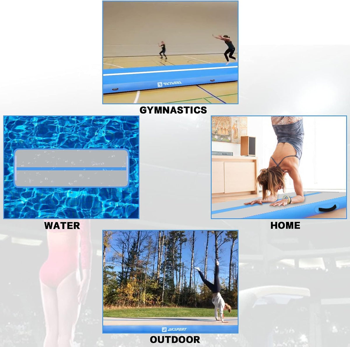 Gymnastics Air Mat Tumble Track Tumbling Mat Inflatable Floor Mats with Air Pump for Home Use/Tumble/Gym/Training/Cheerleading/Parkour/Beach/Park/Water