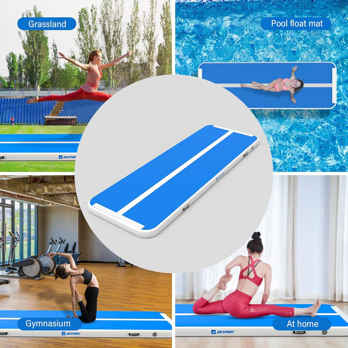Gymnastics Air Mat Tumble Track Tumbling Mat Inflatable Floor Mats with Air Pump for Home Use/Tumble/Gym/Training/Cheerleading/Parkour/Beach/Park/Water