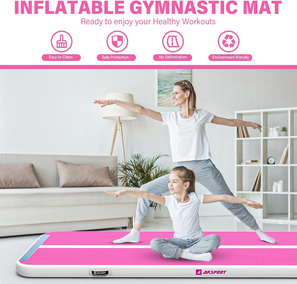 Gymnastics Air Mat Tumble Track Tumbling Mat Inflatable Floor Mats with Air Pump for Home Use/Tumble/Gym/Training/Cheerleading/Parkour/Beach/Park/Water