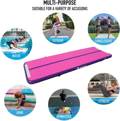 Gymnastics Air Mat Tumble Track Tumbling Mat Inflatable Floor Mats with Air Pump for Home Use/Tumble/Gym/Training/Cheerleading/Parkour/Beach/Park/Water