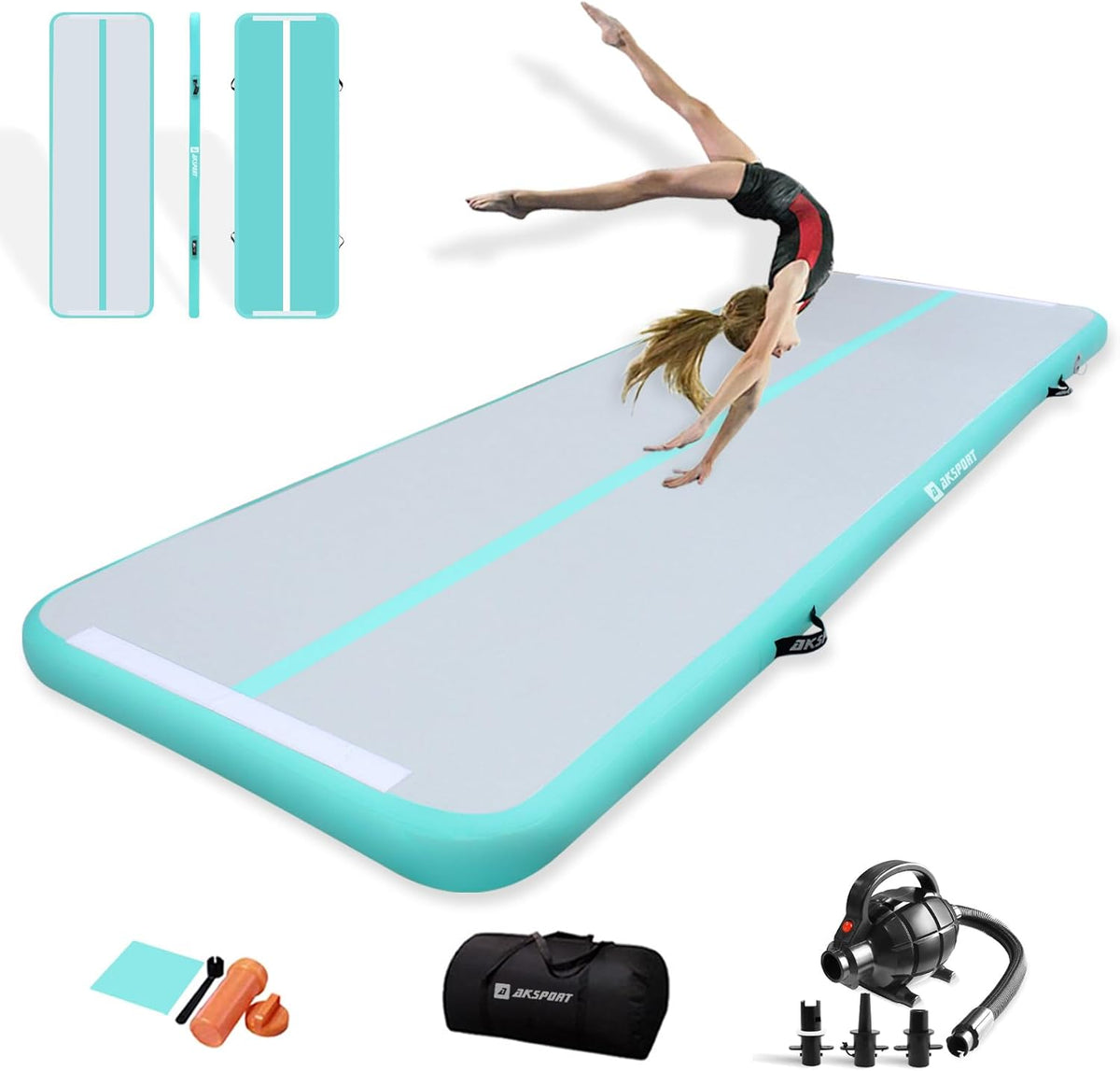 Gymnastics Air Mat Tumble Track Tumbling Mat Inflatable Floor Mats with Air Pump for Home Use/Tumble/Gym/Training/Cheerleading/Parkour/Beach/Park/Water