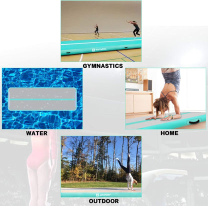 Gymnastics Air Mat Tumble Track Tumbling Mat Inflatable Floor Mats with Air Pump for Home Use/Tumble/Gym/Training/Cheerleading/Parkour/Beach/Park/Water