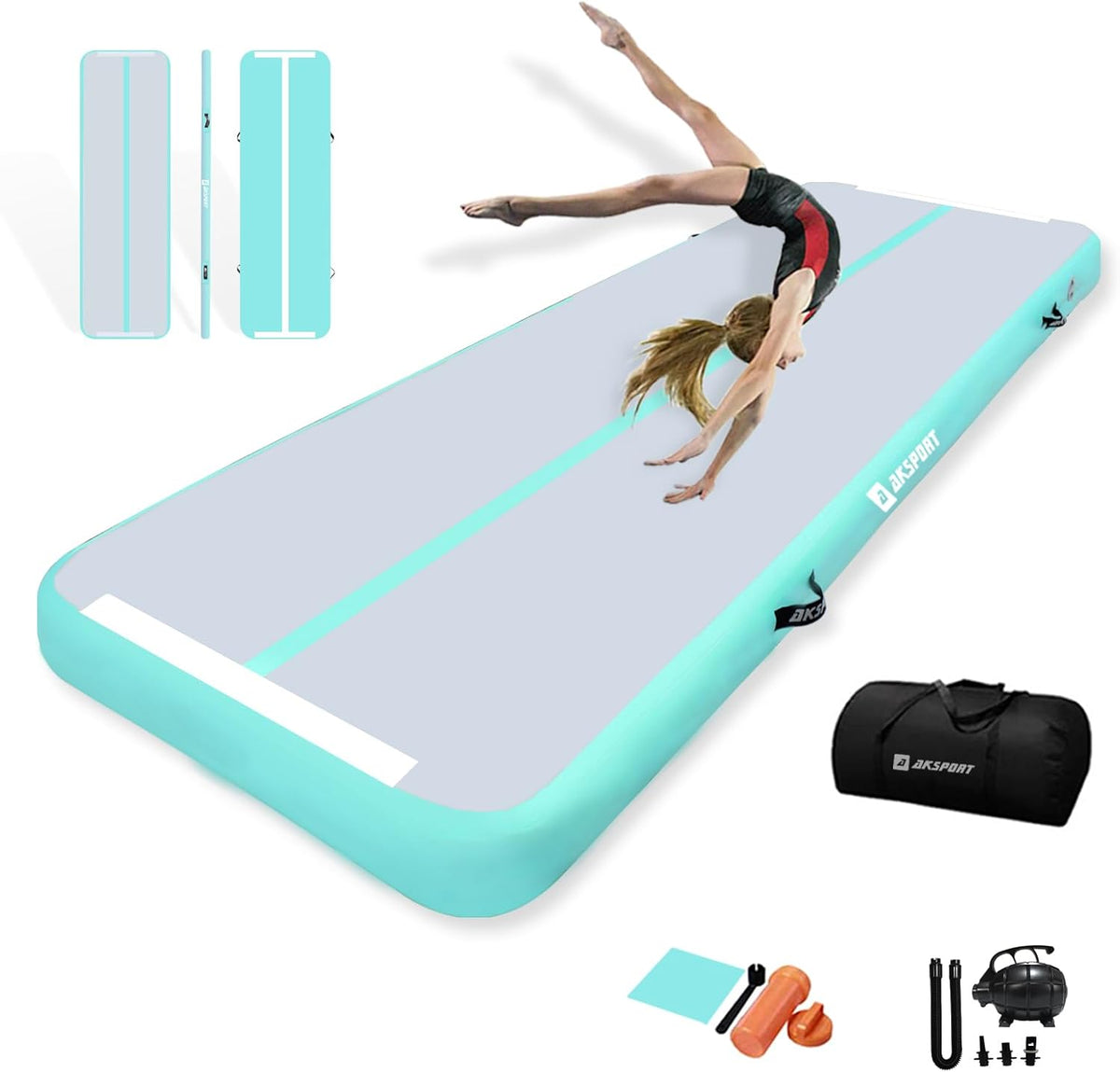 Gymnastics Air Mat Tumble Track Tumbling Mat Inflatable Floor Mats with Air Pump for Home Use/Tumble/Gym/Training/Cheerleading/Parkour/Beach/Park/Water