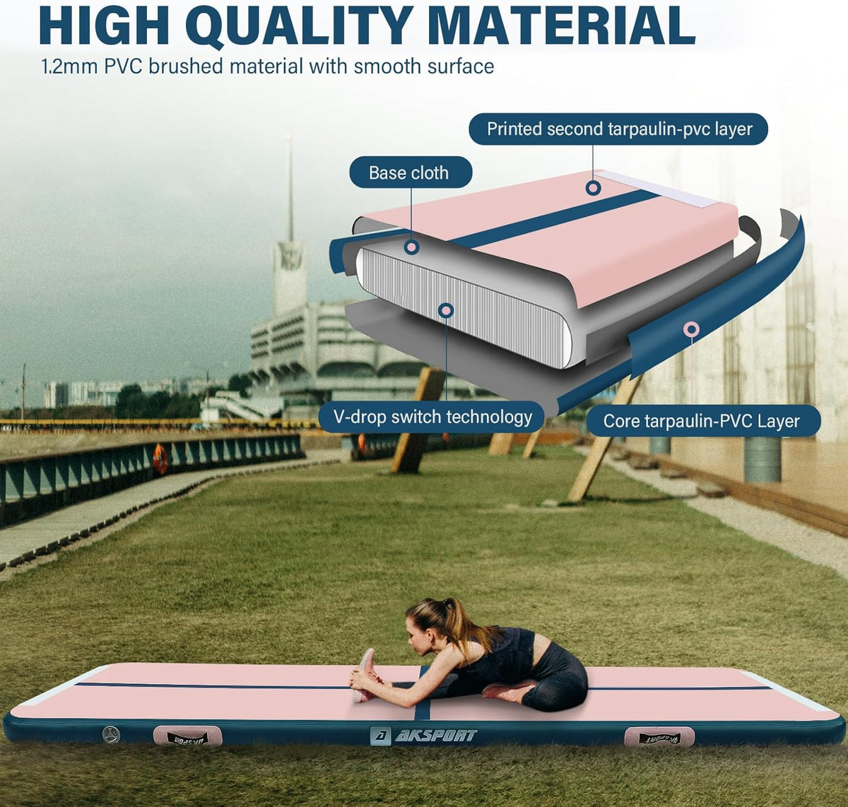 Gymnastics Air Mat Tumble Track Tumbling Mat Inflatable Floor Mats with Air Pump for Home Use/Tumble/Gym/Training/Cheerleading/Parkour/Beach/Park/Water