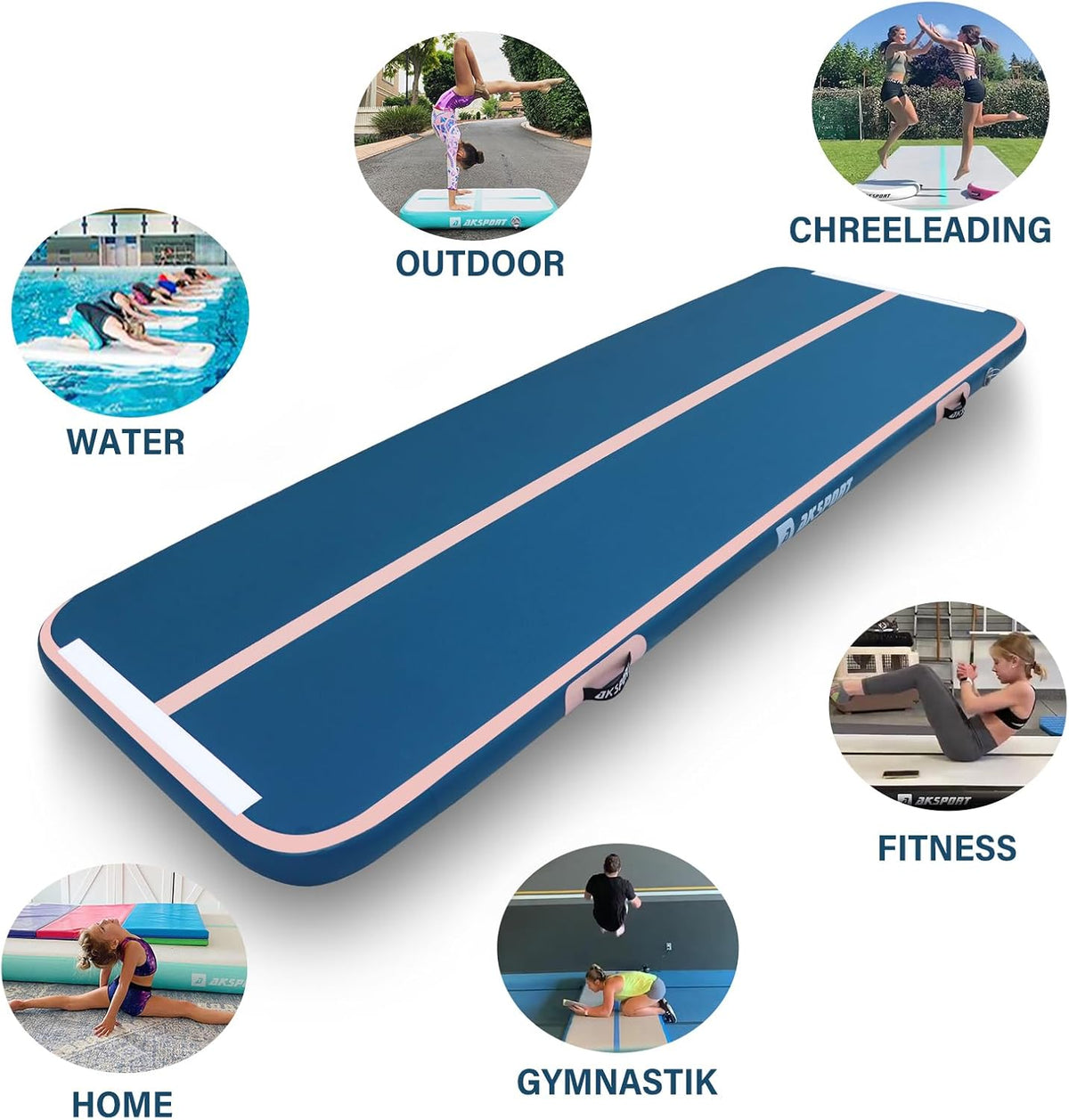 Gymnastics Air Mat Tumble Track Tumbling Mat Inflatable Floor Mats with Air Pump for Home Use/Tumble/Gym/Training/Cheerleading/Parkour/Beach/Park/Water