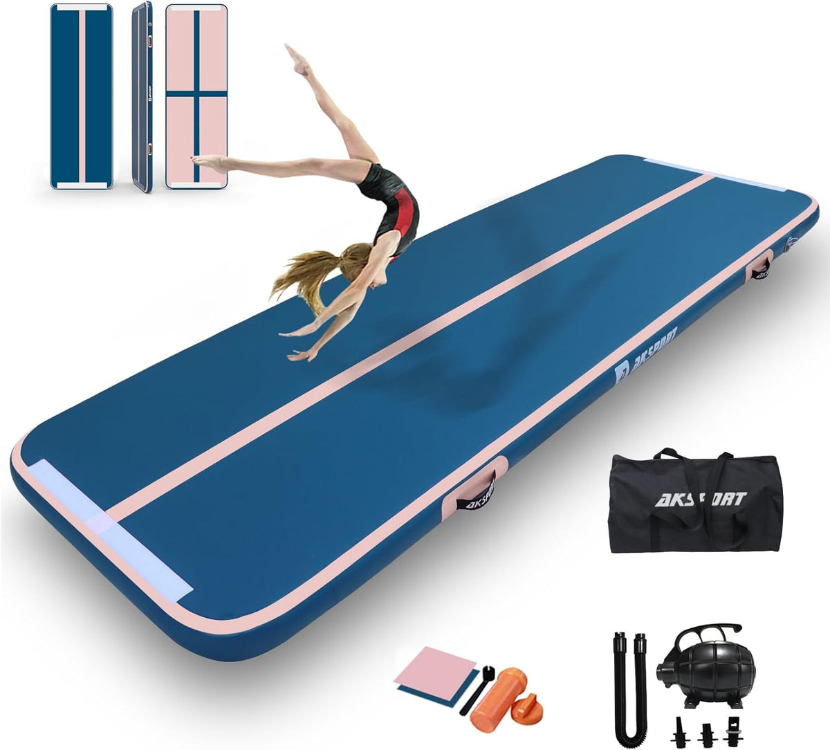 Gymnastics Air Mat Tumble Track Tumbling Mat Inflatable Floor Mats with Air Pump for Home Use/Tumble/Gym/Training/Cheerleading/Parkour/Beach/Park/Water
