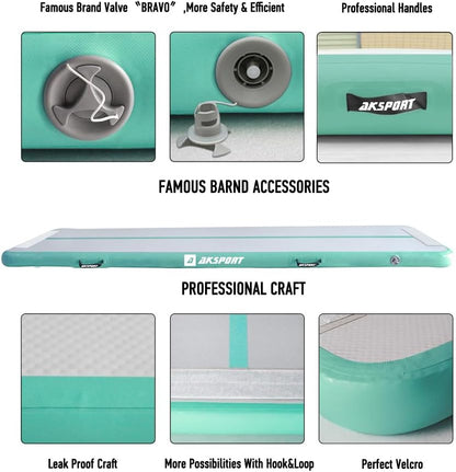 Gymnastics Air Mat Tumble Track Tumbling Mat Inflatable Floor Mats with Air Pump for Home Use/Tumble/Gym/Training/Cheerleading/Parkour/Beach/Park/Water
