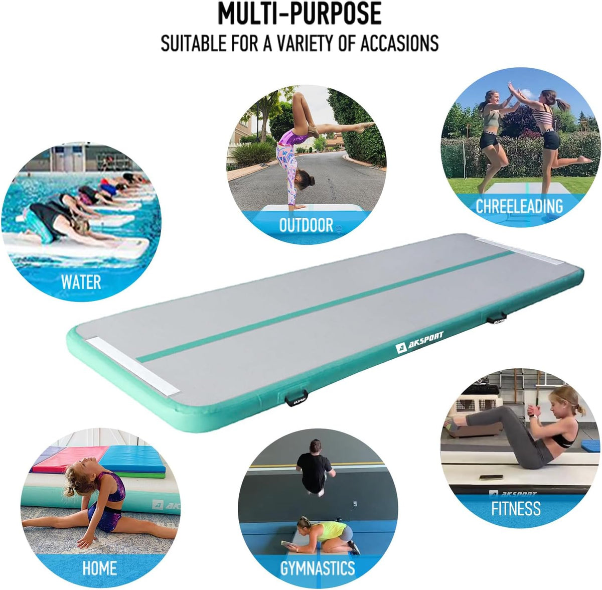 Gymnastics Air Mat Tumble Track Tumbling Mat Inflatable Floor Mats with Air Pump for Home Use/Tumble/Gym/Training/Cheerleading/Parkour/Beach/Park/Water