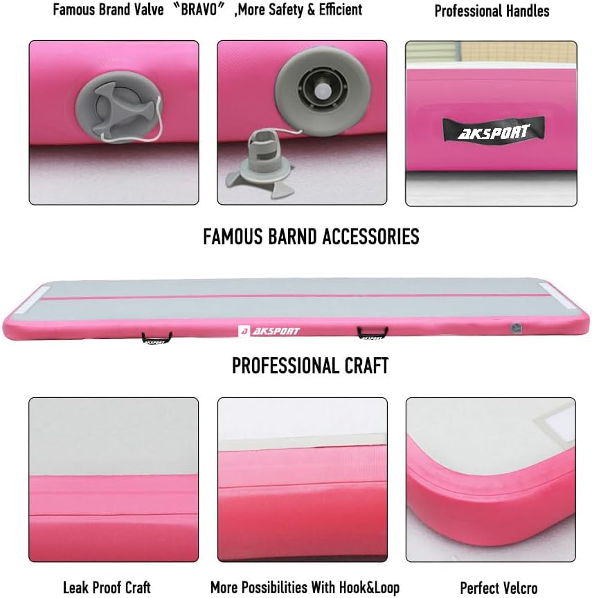 Gymnastics Air Mat Tumble Track Tumbling Mat Inflatable Floor Mats with Air Pump for Home Use/Tumble/Gym/Training/Cheerleading/Parkour/Beach/Park/Water