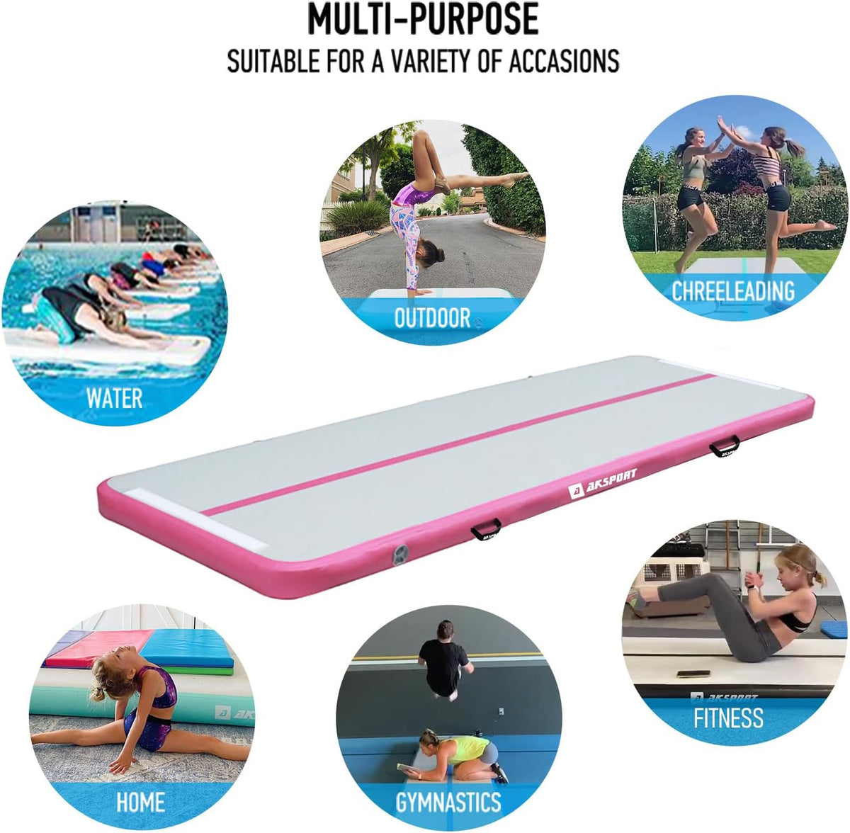 Gymnastics Air Mat Tumble Track Tumbling Mat Inflatable Floor Mats with Air Pump for Home Use/Tumble/Gym/Training/Cheerleading/Parkour/Beach/Park/Water