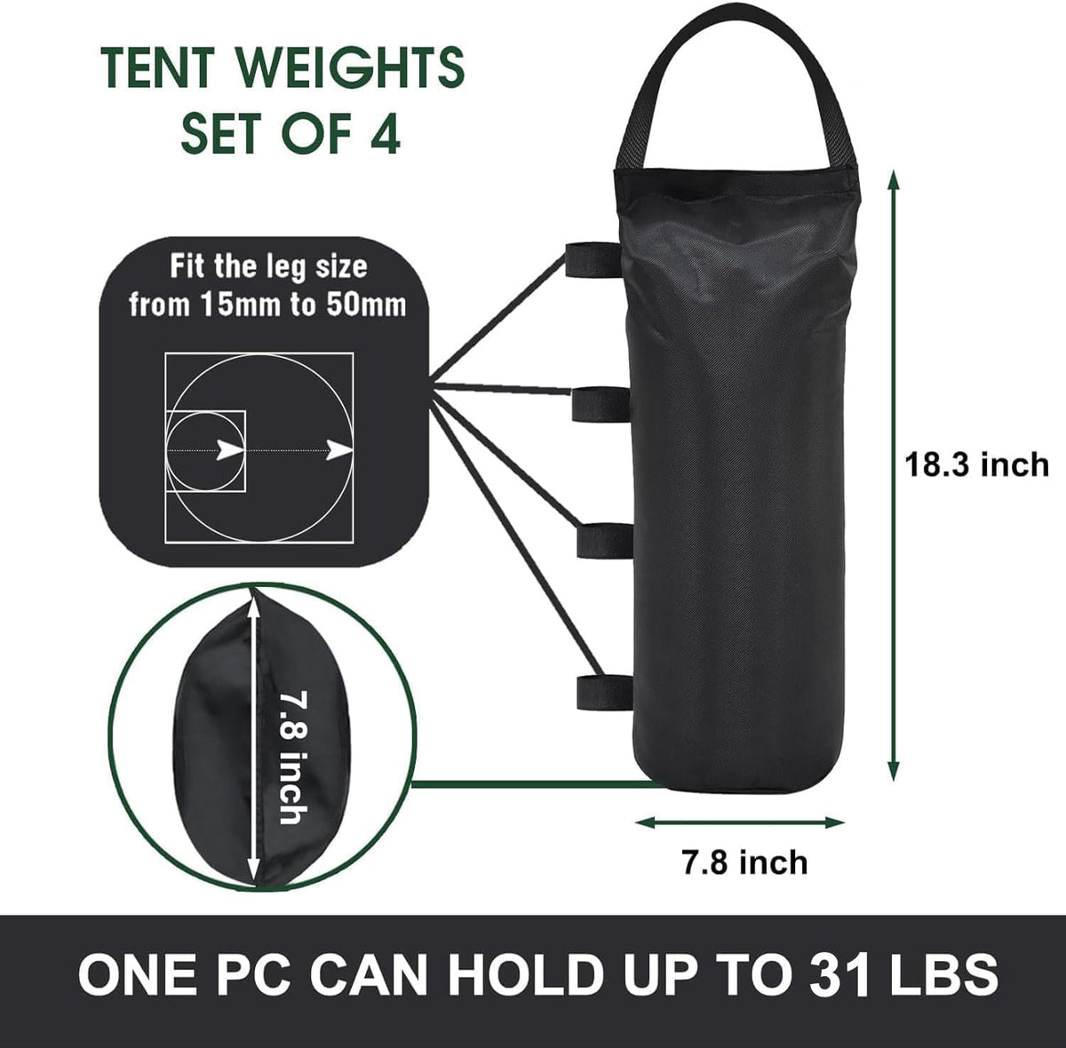 USA 4-Pack Universal Canopy Weights, Secure Wind Protection to Prevent Tipping, Easy Wrap-Around Installation Heavy Duty Sandbags (Without Sand), Fits All Instant Shelter Legs,Blue