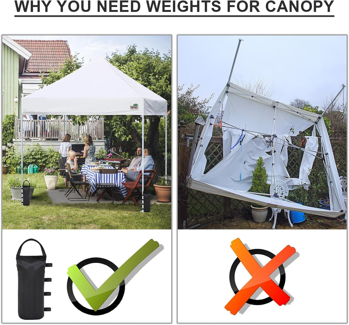 USA 4-Pack Universal Canopy Weights, Secure Wind Protection to Prevent Tipping, Easy Wrap-Around Installation Heavy Duty Sandbags (Without Sand), Fits All Instant Shelter Legs,Blue