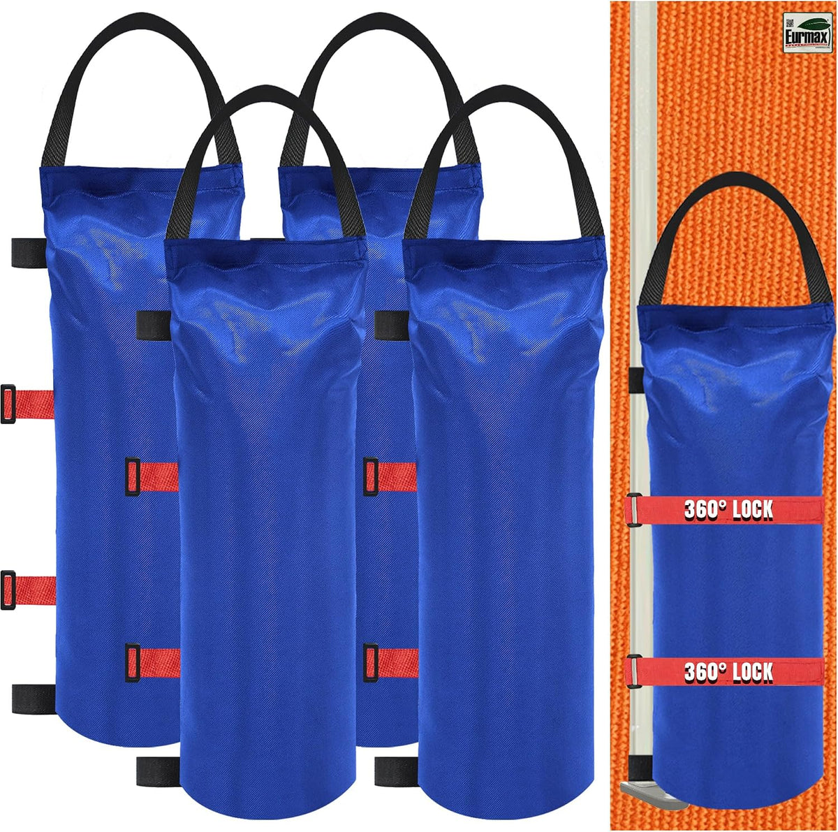USA 4-Pack Universal Canopy Weights, Secure Wind Protection to Prevent Tipping, Easy Wrap-Around Installation Heavy Duty Sandbags (Without Sand), Fits All Instant Shelter Legs,Blue