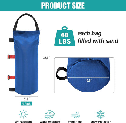 USA 4-Pack Universal Canopy Weights, Secure Wind Protection to Prevent Tipping, Easy Wrap-Around Installation Heavy Duty Sandbags (Without Sand), Fits All Instant Shelter Legs,Blue