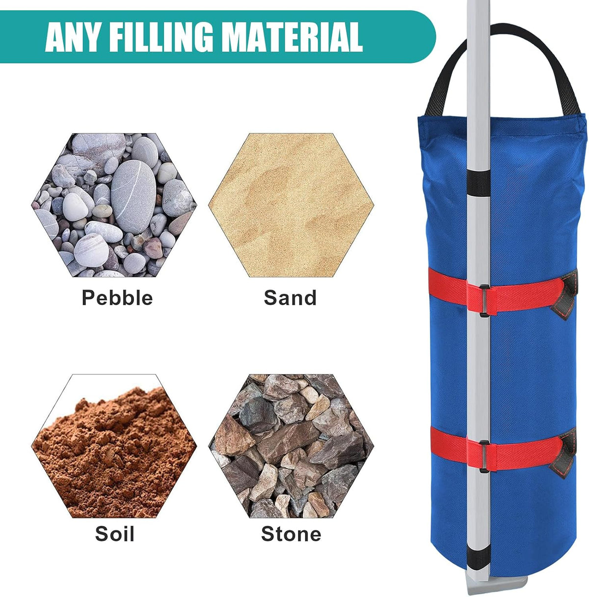 USA 4-Pack Universal Canopy Weights, Secure Wind Protection to Prevent Tipping, Easy Wrap-Around Installation Heavy Duty Sandbags (Without Sand), Fits All Instant Shelter Legs,Blue