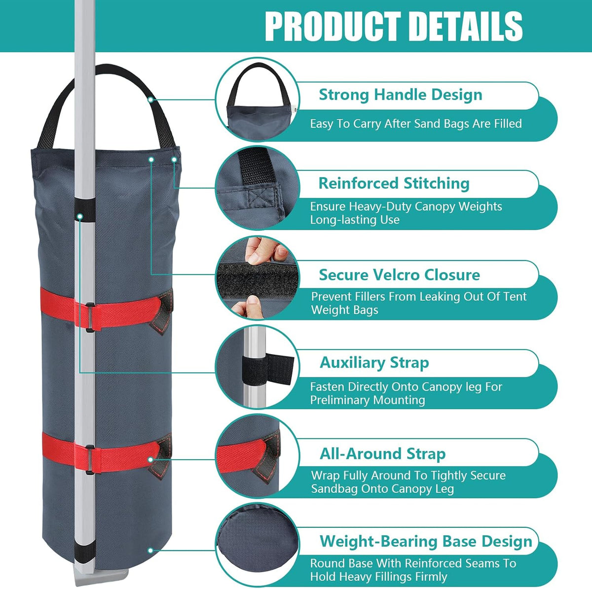 USA 4-Pack Universal Canopy Weights, Secure Wind Protection to Prevent Tipping, Easy Wrap-Around Installation Heavy Duty Sandbags (Without Sand), Fits All Instant Shelter Legs,Blue