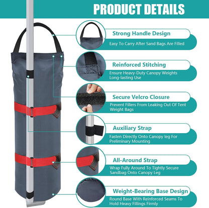 USA 4-Pack Universal Canopy Weights, Secure Wind Protection to Prevent Tipping, Easy Wrap-Around Installation Heavy Duty Sandbags (Without Sand), Fits All Instant Shelter Legs,Blue
