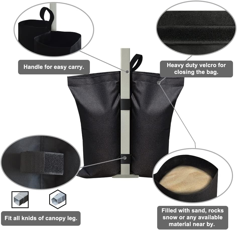 USA 4-Pack Universal Canopy Weights, Secure Wind Protection to Prevent Tipping, Easy Wrap-Around Installation Heavy Duty Sandbags (Without Sand), Fits All Instant Shelter Legs,Blue