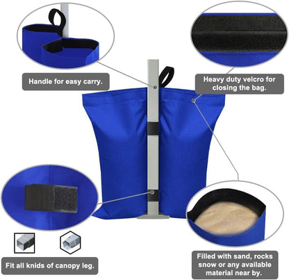 USA 4-Pack Universal Canopy Weights, Secure Wind Protection to Prevent Tipping, Easy Wrap-Around Installation Heavy Duty Sandbags (Without Sand), Fits All Instant Shelter Legs,Blue
