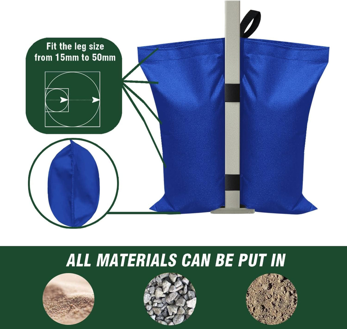 USA 4-Pack Universal Canopy Weights, Secure Wind Protection to Prevent Tipping, Easy Wrap-Around Installation Heavy Duty Sandbags (Without Sand), Fits All Instant Shelter Legs,Blue