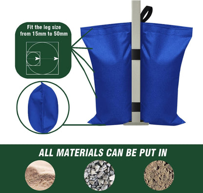 USA 4-Pack Universal Canopy Weights, Secure Wind Protection to Prevent Tipping, Easy Wrap-Around Installation Heavy Duty Sandbags (Without Sand), Fits All Instant Shelter Legs,Blue