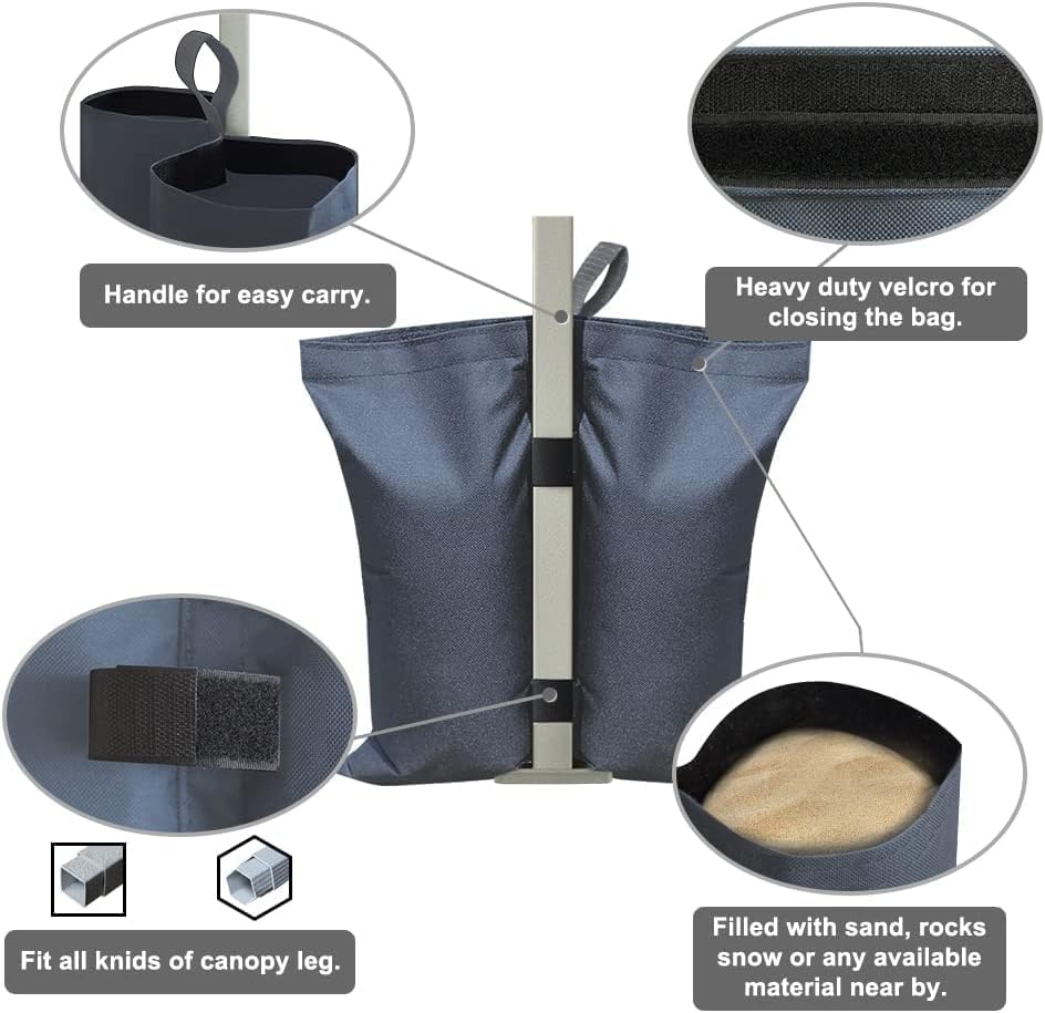 USA 4-Pack Universal Canopy Weights, Secure Wind Protection to Prevent Tipping, Easy Wrap-Around Installation Heavy Duty Sandbags (Without Sand), Fits All Instant Shelter Legs,Blue