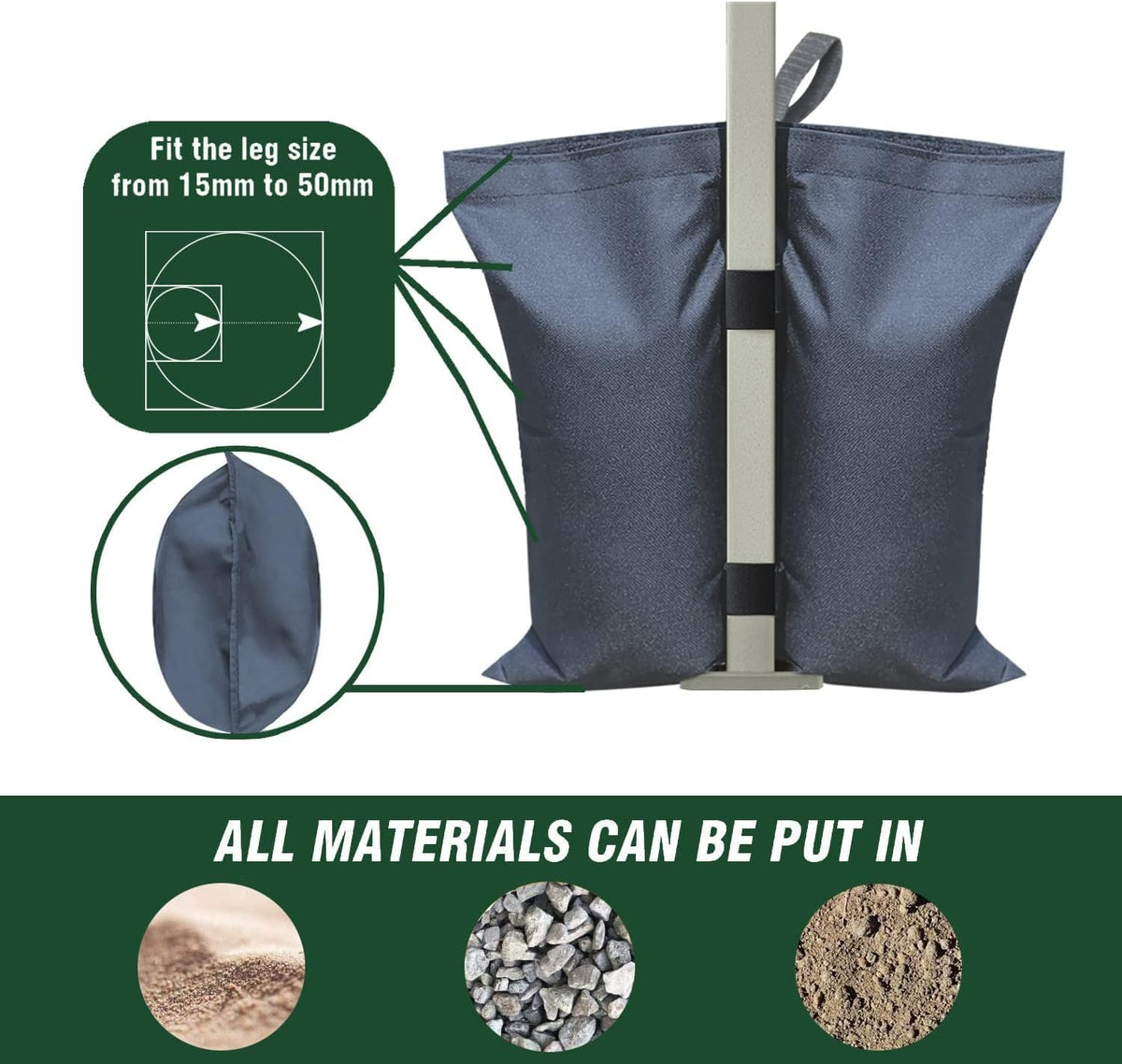 USA 4-Pack Universal Canopy Weights, Secure Wind Protection to Prevent Tipping, Easy Wrap-Around Installation Heavy Duty Sandbags (Without Sand), Fits All Instant Shelter Legs,Blue