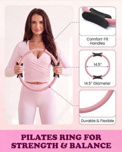 Complete Pilates Kit – 16 Piece Pink Ring, Ball, Socks, Bands & Weights Set