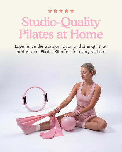Complete Pilates Kit – 16 Piece Pink Ring, Ball, Socks, Bands & Weights Set