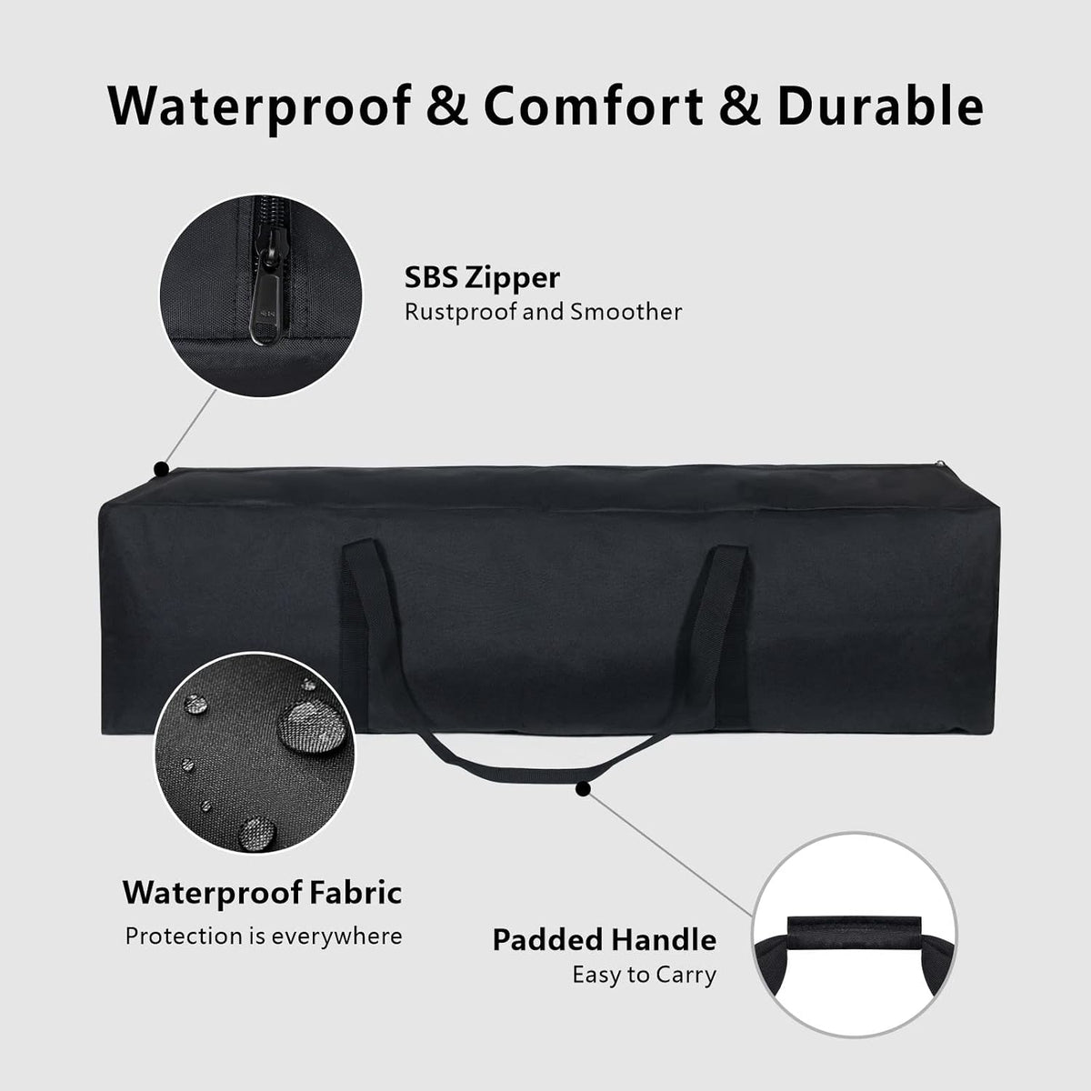 1-Pack 46 Inch Extra Large Zippered Duffel Bag for Travel Camping Sports Equipment Storage, Waterproof Foldable Luggage Bag with Padded Handles (Black)