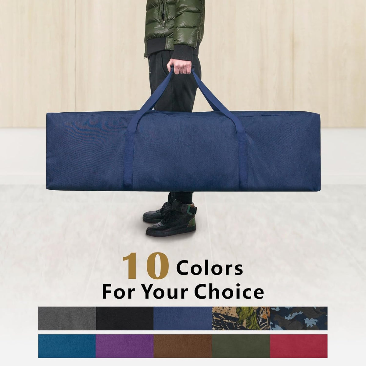 1-Pack 46 Inch Extra Large Zippered Duffel Bag for Travel Camping Sports Equipment Storage, Waterproof Foldable Luggage Bag with Padded Handles (Black)