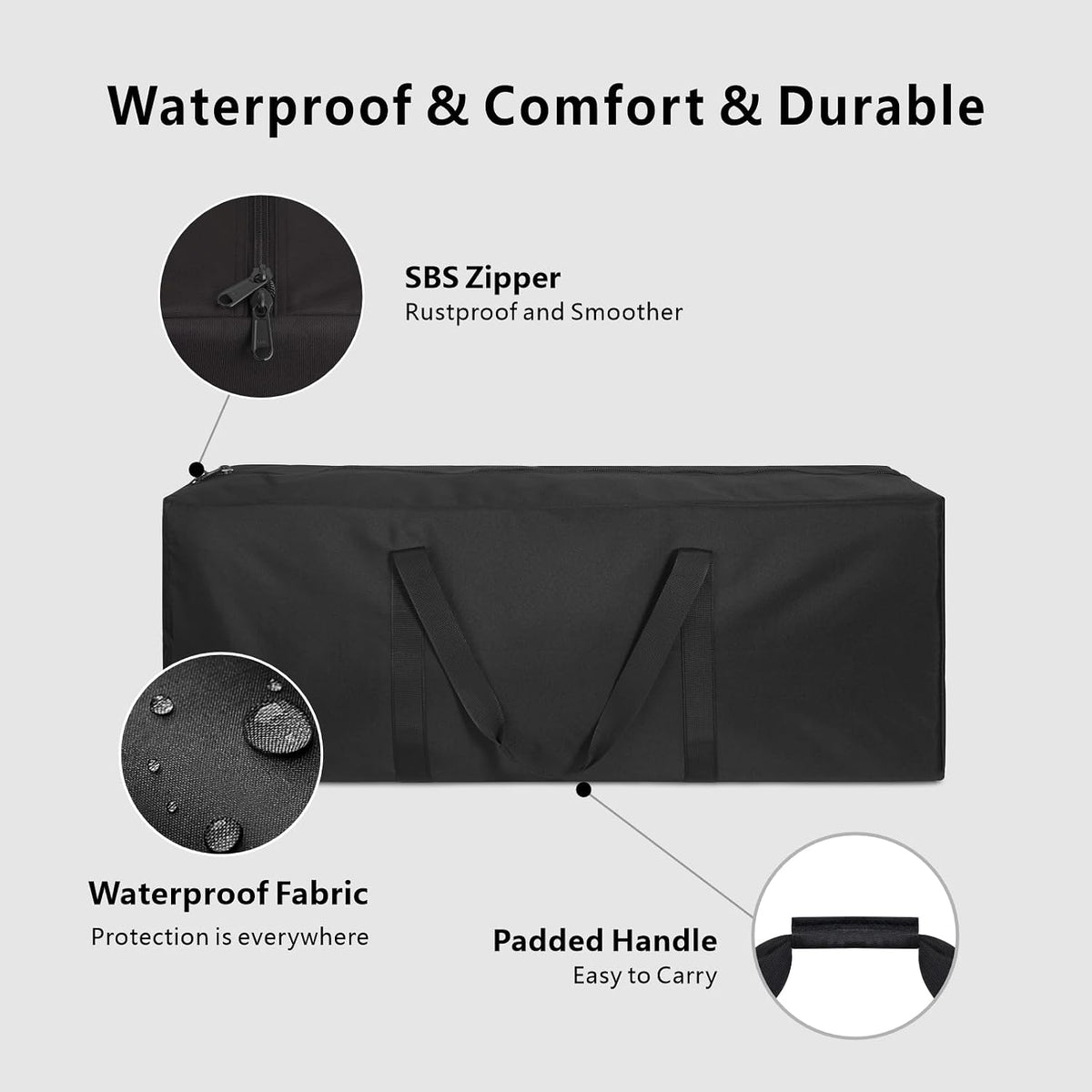 1-Pack 46 Inch Extra Large Zippered Duffel Bag for Travel Camping Sports Equipment Storage, Waterproof Foldable Luggage Bag with Padded Handles (Black)