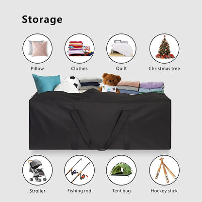 1-Pack 46 Inch Extra Large Zippered Duffel Bag for Travel Camping Sports Equipment Storage, Waterproof Foldable Luggage Bag with Padded Handles (Black)