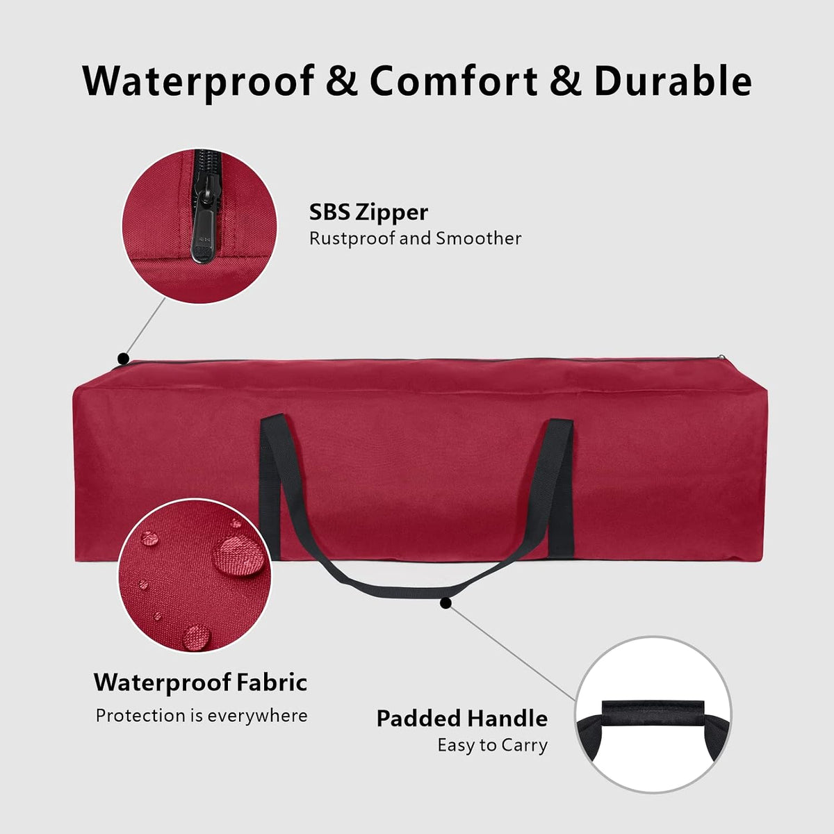 1-Pack 46 Inch Extra Large Zippered Duffel Bag for Travel Camping Sports Equipment Storage, Waterproof Foldable Luggage Bag with Padded Handles (Black)