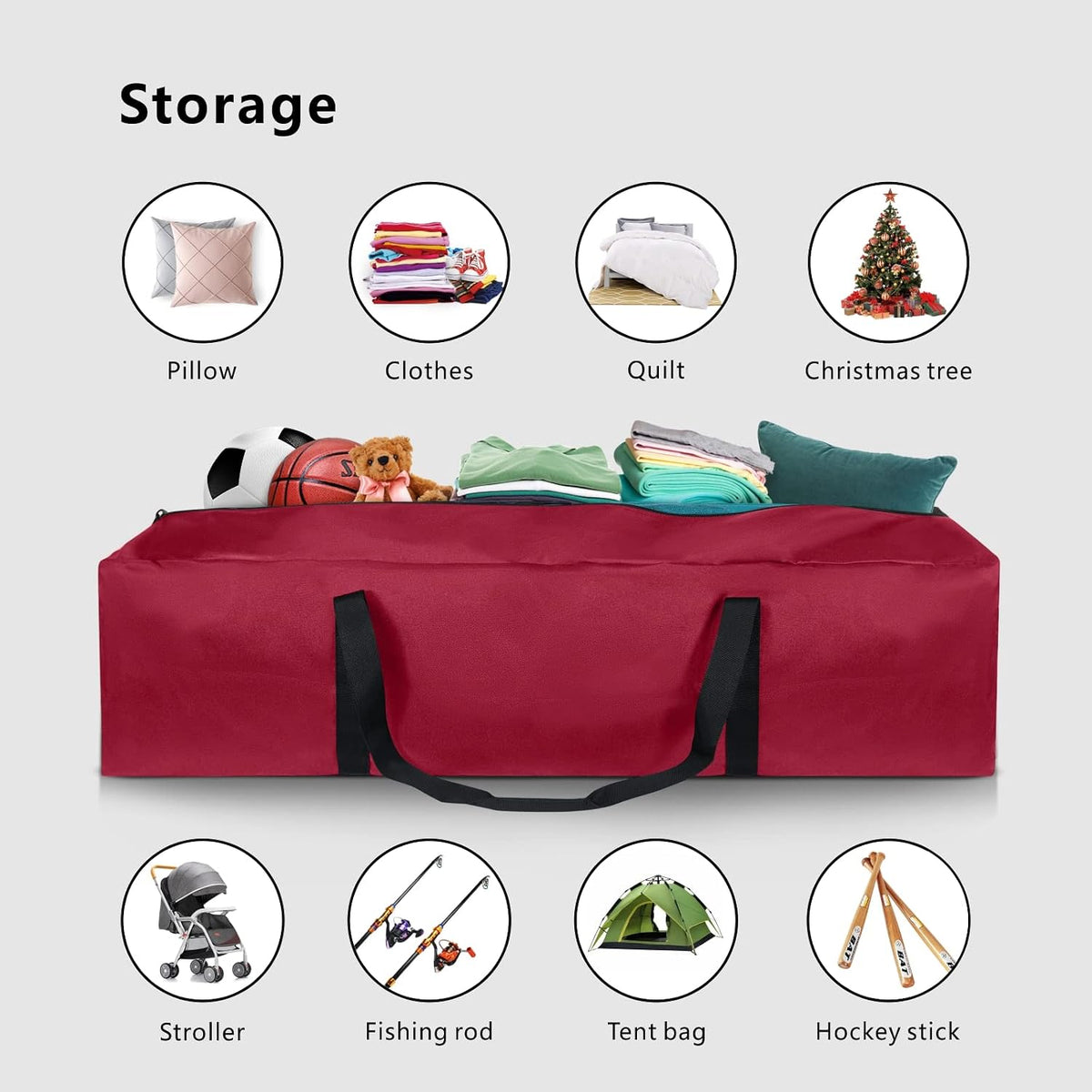 1-Pack 46 Inch Extra Large Zippered Duffel Bag for Travel Camping Sports Equipment Storage, Waterproof Foldable Luggage Bag with Padded Handles (Black)