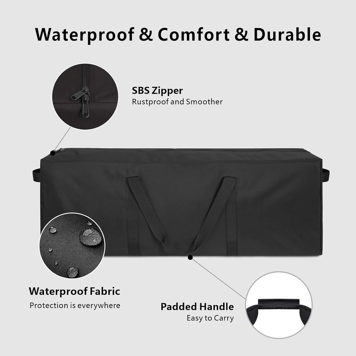 1-Pack 46 Inch Extra Large Zippered Duffel Bag for Travel Camping Sports Equipment Storage, Waterproof Foldable Luggage Bag with Padded Handles (Black)
