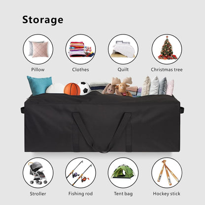 1-Pack 46 Inch Extra Large Zippered Duffel Bag for Travel Camping Sports Equipment Storage, Waterproof Foldable Luggage Bag with Padded Handles (Black)