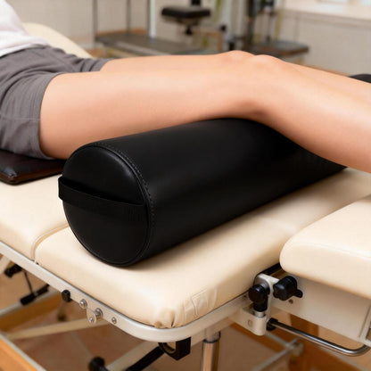 Round Massage Bolster Pillow 24 x 6 Inch – Full Cylinder Support Cushion with PU Leather Cover & Carry Handle – for Massage Table, Yoga, Physical Therapy & Spa Use (Black)