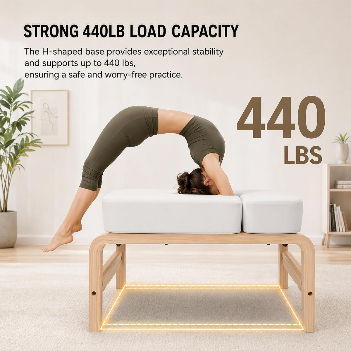 Yoga Headstand Bench with T-Block, Inversion Stool for Headstands Handstands, 440lbs Capacity Wood & PU Yoga Invert Chair for Balance Flexibility Training, Home Gym Equipment for Beginners, White