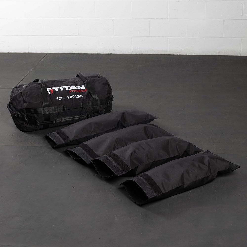 125-200 LB PRO Strongman Sandbags, Double Layer, 1050D Cordura, Black, Carry Home Gym Training